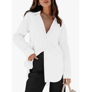 New SILITEELON Button Down Pocket Shirt White LSleeve Women’s Loose Fit SIZE S